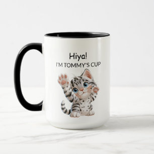 Cute Waving Tabby Kitten Cat Mug Personalized
