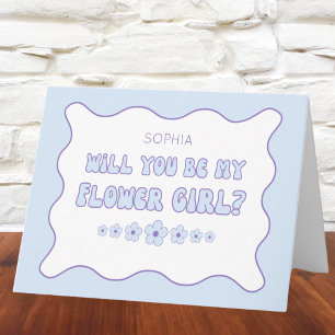 Cute Wavy Blue Personalized Flower Girl Proposal Card