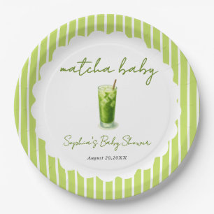Cute Wavy Matcha Baby Green Modern Baby Shower Paper Plate
