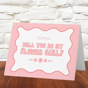 Cute Wavy Pink Personalized Flower Girl Proposal Card