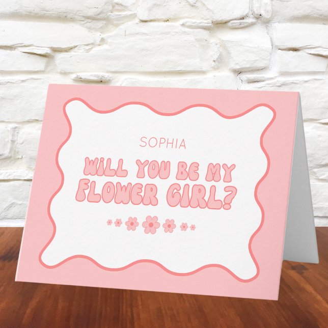 Cute Wavy Pink Personalized Flower Girl Proposal Card (Creator Uploaded)