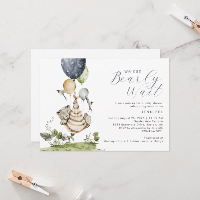 Cute We Can Bearly Wait Baby Shower Invitation (Front/Back In Situ)