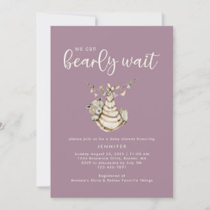 Cute We Can Bearly Wait Dusty Purple Baby Shower Invitation