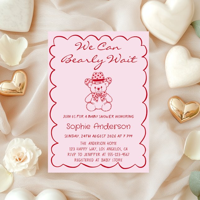 Cute We Can Bearly Wait Teddy Bear Baby Shower Invitation (Creator Uploaded)