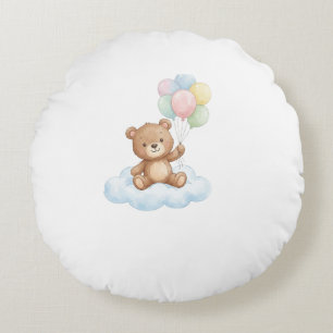 Cute We Can Bearly Wait Teddy Bear Baby Shower Round Pillow