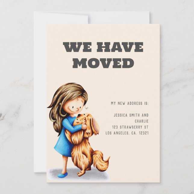 Cute We Have Moved Girl Dog  Announcement (Front)