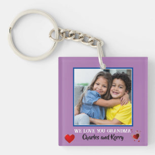 Cute We Love You Grandma Photo Purple Marbled Keychain
