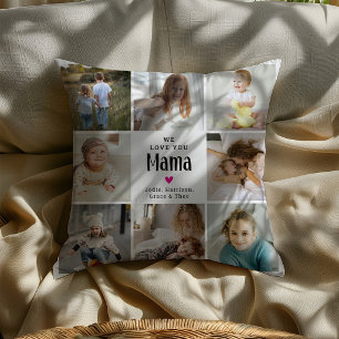 Cute 'We Love You Mama' Photo Collage Throw Pillow