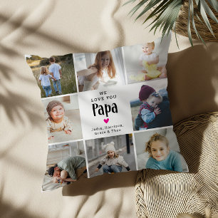 Cute 'We Love You Papa' Photo Collage Throw Pillow