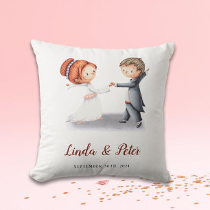 Cute Wedding Anniversary Bride Groom Throw Pillow