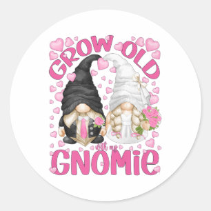 Cute Wedding Bride And Groom Gnomes Grow Old With Classic Round Sticker