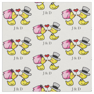 cute wedding bride & groom ducks - personalized fabric