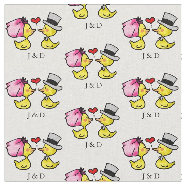 cute wedding bride & groom ducks - personalized fabric (Close Up)