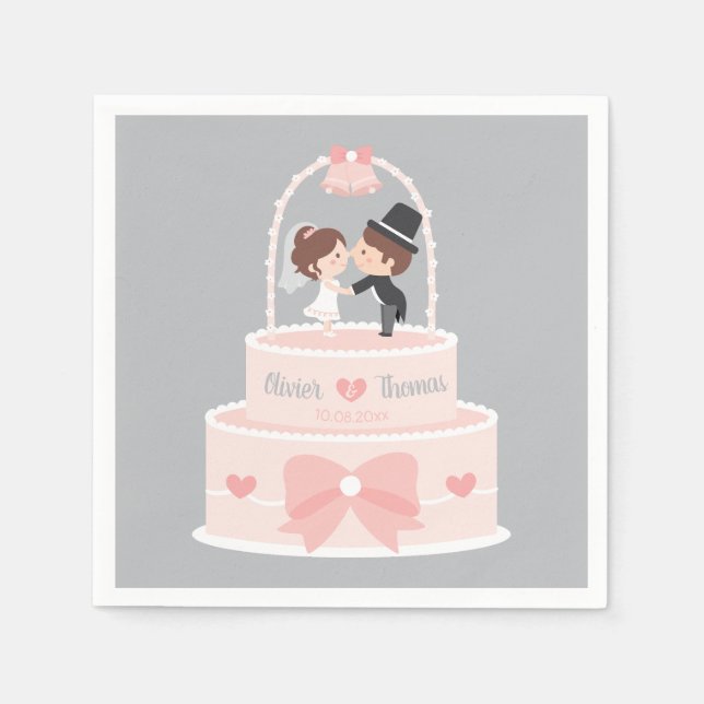 Cute Wedding Cake Bride Groom Personalized Napkins (Front)