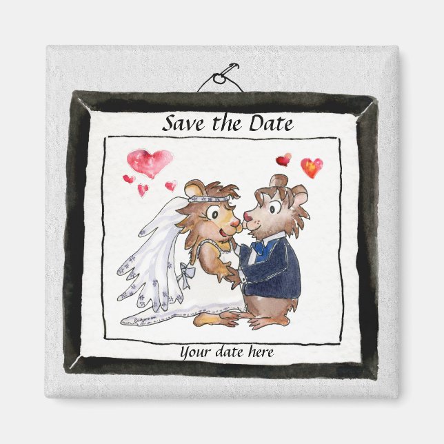 Cute Wedding Cartoon Save the Date Magnets (Front)