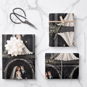 Cute Wedding Couple Holding Hands Wrapping Paper Sheet