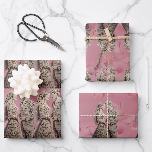 Cute Wedding Couple Holding Hands  Wrapping Paper Sheet (Front)