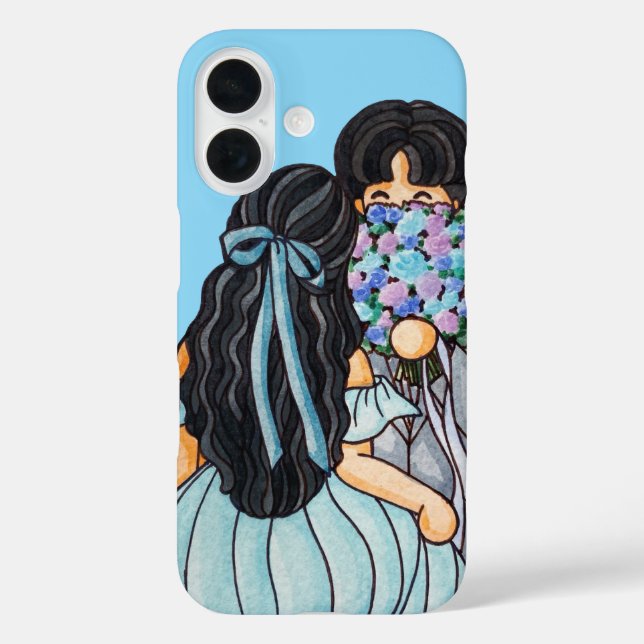 Cute Wedding Couple in Blue Cartoon Phone Case (Back)