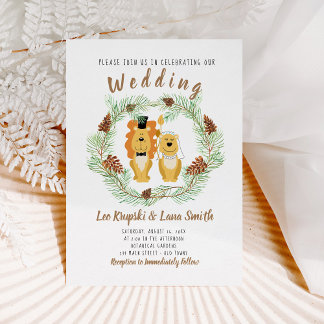 Cute Wedding Couple Lion Groom & Bride Invitation