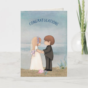 cute wedding couple on beach card