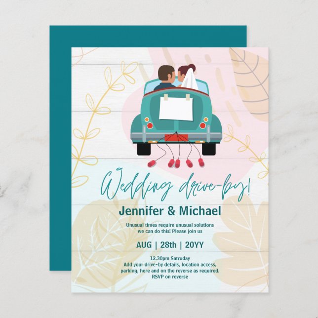 Cute Wedding Drive-By Budget Invitations (Front/Back)