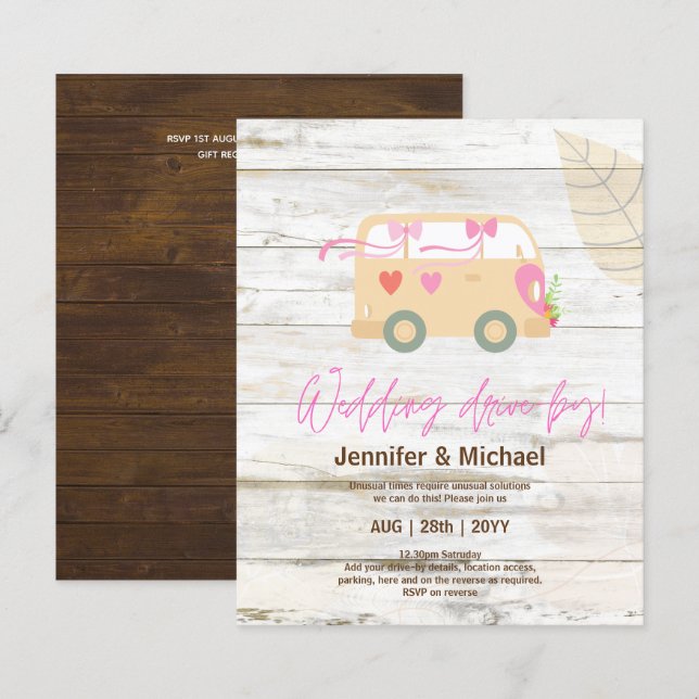 Cute Wedding Drive-By Budget Invitations (Front/Back)