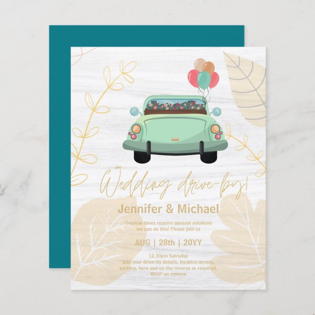 Cute Wedding Drive-By Budget Invitations (Front/Back)