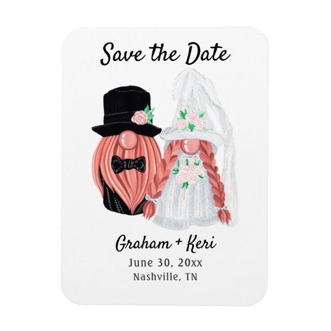 Cute Wedding Gnome Couple Save the Date Magnet (Vertical)