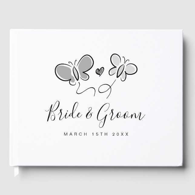 Cute wedding guest book with playful butterflies (Front)