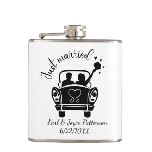 Cute Wedding inspiration add names date Hip Flask