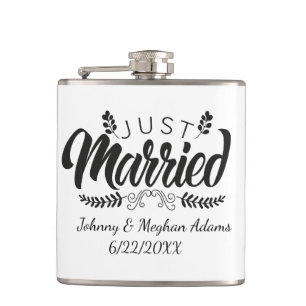 Cute Wedding inspiration add names date Hip Flask
