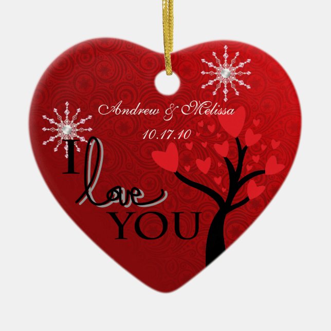 Cute Wedding Married Our First Christmas Ceramic Ornament (Front)