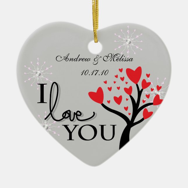 Cute Wedding Married Our First Christmas Ceramic Ornament (Front)