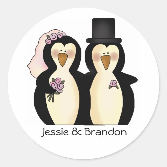 Cute Wedding Penguins Envelope Seal (Front)