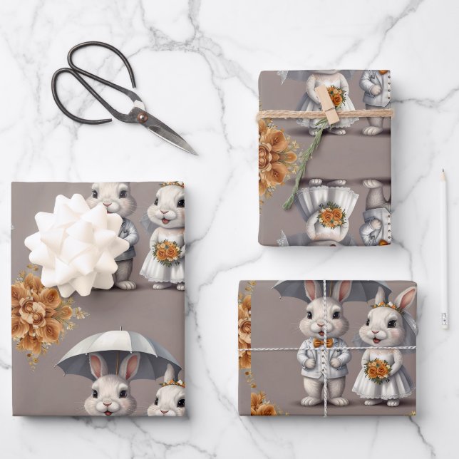 Cute Wedding Rabbit Couple  Wrapping Paper Sheet (Front)