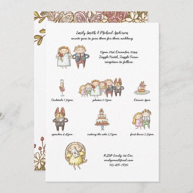 Cute Wedding Timeline Invite Rustic Handdrawn (Front/Back)