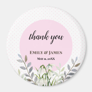 Cute Wedding White Snowdrops Pink Polka Dots Magnet
