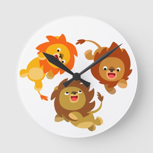 Cute Weightless Cartoon Lions Wall Clock (Front)
