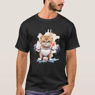 Cute Weightlifting Cat Gym Workout Cat Lover Joke T-Shirt