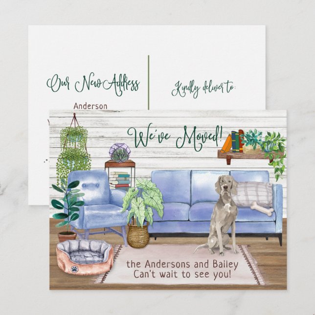 Cute Weimaraner Cozy New Home Moving Announcement Postcard (Front/Back)