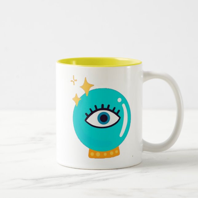 Cute weird magic crystal ball eye Two-Tone coffee mug (Right)