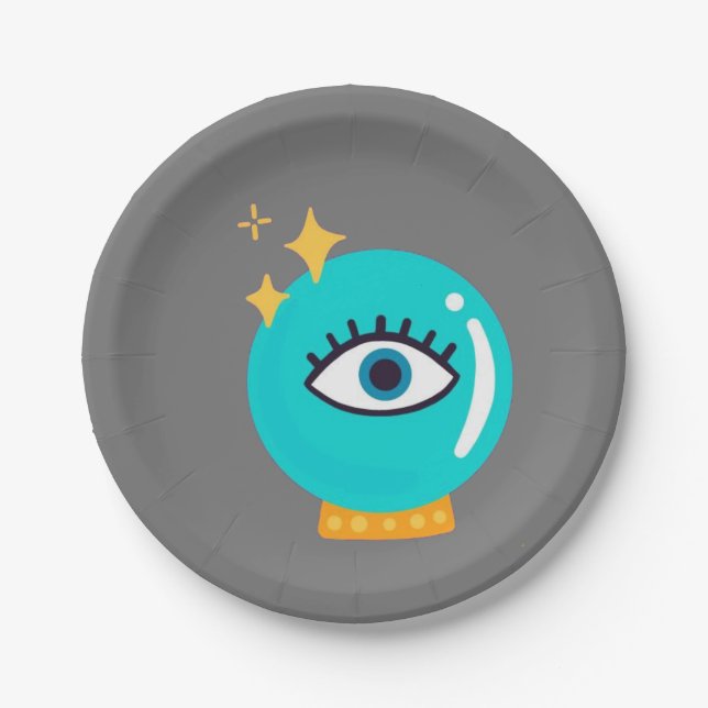 Cute weird third eye crystal ball paper plate (Front)