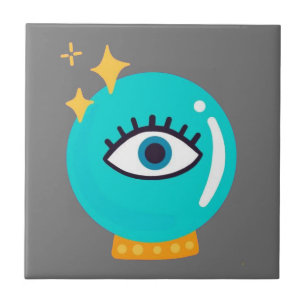 Cute weird third eye crystal ball tile