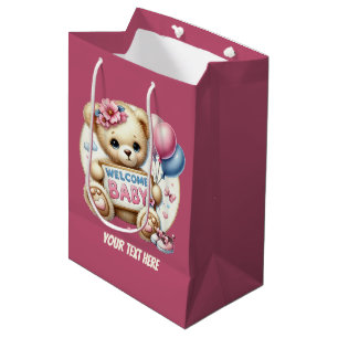 Cute Welcome baby customizable girls bear Medium Gift Bag