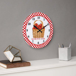 cute welcome Country apple kitchen add text Large Clock