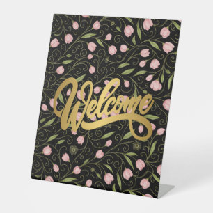 Cute, welcome flower/tulip repeating pattern  pedestal sign