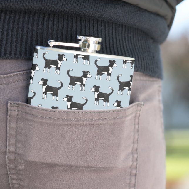 Cute Welsh Border Collie Sheep Dog Pattern Hip Flask (In Situ)