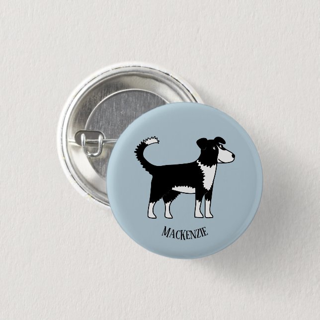 Cute Welsh Border Collie Sheepdog Custom Name 1 Inch Round Button (Front & Back)