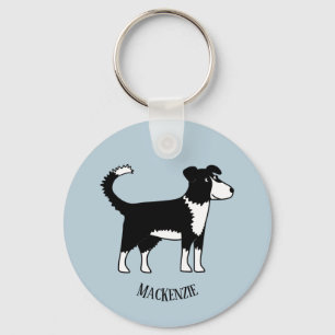 Cute Welsh Border Collie Sheepdog Custom Name Keychain