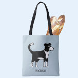 Cute Welsh Border Collie Sheepdog Custom Name Tote Bag<br><div class="desc">An adorable Border Collie dog on a blue background.
Change or remove the text to customize.</div>
